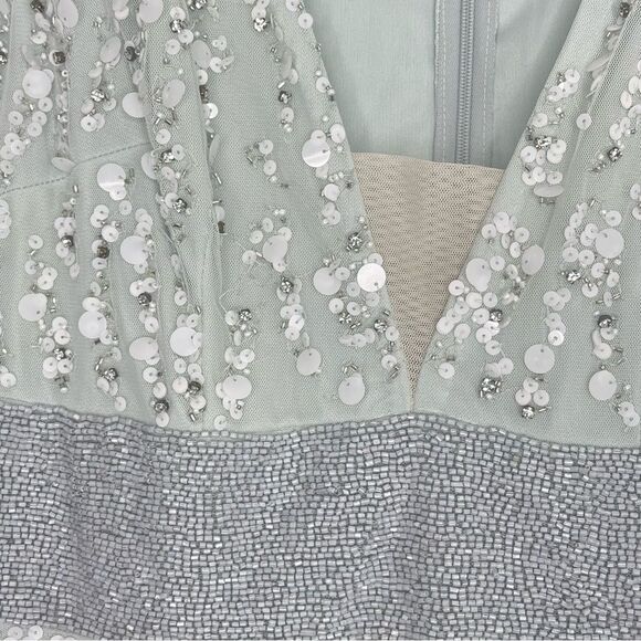 Mac Duggal 93784 Embellished V-Neck Column Ethereal Fairy Gown in Mint, Size 4 - Picture 6 of 11